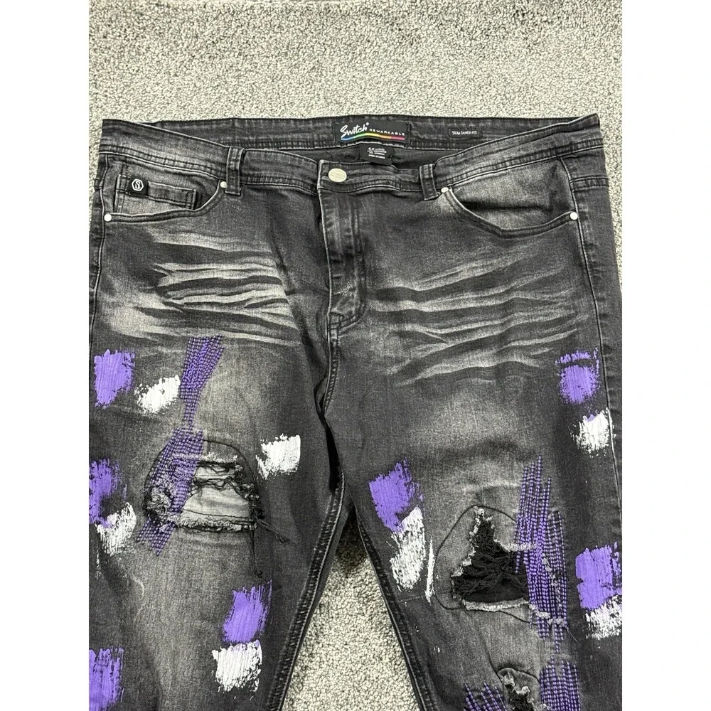 Switch Remarkable Men's Black Distressed Jeans Paint Splatter 40x32